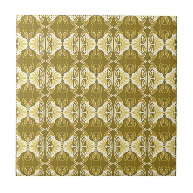 Art Deco wallpaper pattern - gold and white Ceramic Tile (Front)
