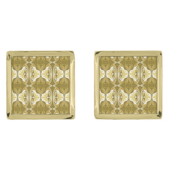 Art Deco wallpaper pattern - gold and white Gold Cufflinks (Front)