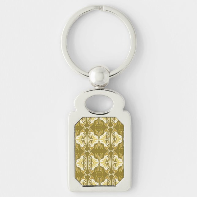 Art Deco wallpaper pattern - gold and white Keychain (Front)