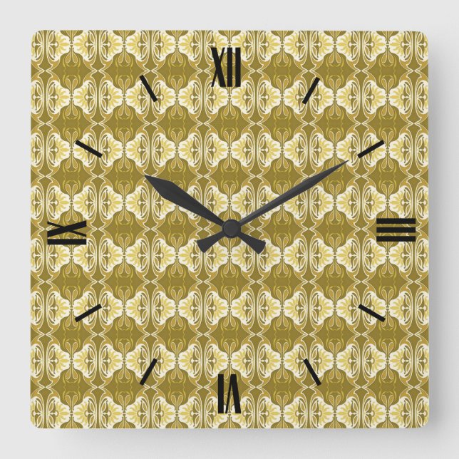 Art Deco wallpaper pattern - gold and white Square Wall Clock (Front)