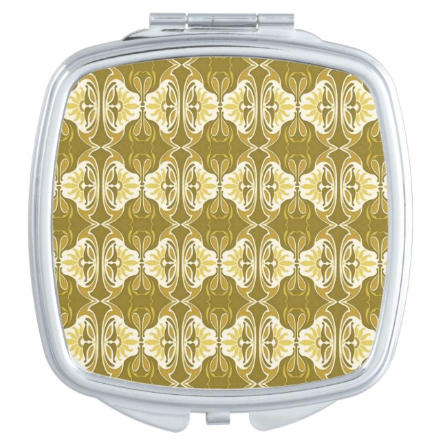 Art Deco wallpaper pattern - gold and white Vanity Mirror (Front)