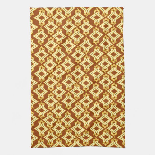 Art Deco Wallpaper Pattern, Golden Brown Kitchen Towel (Vertical)