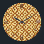 Art Deco Wallpaper Pattern, Golden Brown Large Clock<br><div class="desc">Art Deco geometric wallpaper pattern in light beige and gold on a deeper golden brown background</div>