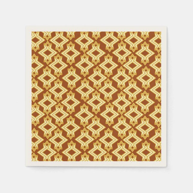 Art Deco Wallpaper Pattern, Golden Brown Paper Napkins (Front)