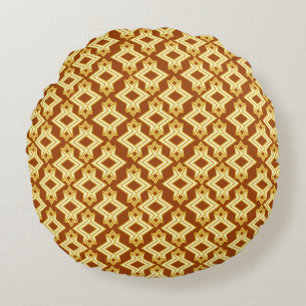 Art Deco Wallpaper Pattern, Golden Brown Round Pillow