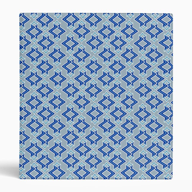 Art Deco Wallpaper Pattern, Gray / Grey and Blue 3 Ring Binder (Front)