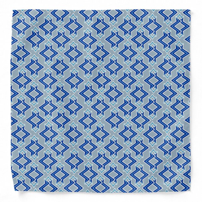 Art Deco Wallpaper Pattern, Gray / Grey and Blue Bandana (Front)
