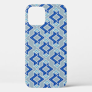 Art Deco Wallpaper Pattern, Gray / Grey and Blue iPhone 12 Case