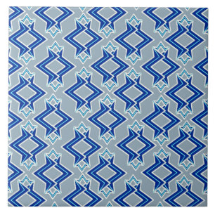 Art Deco Wallpaper Pattern, Gray / Grey and Blue Ceramic Tile