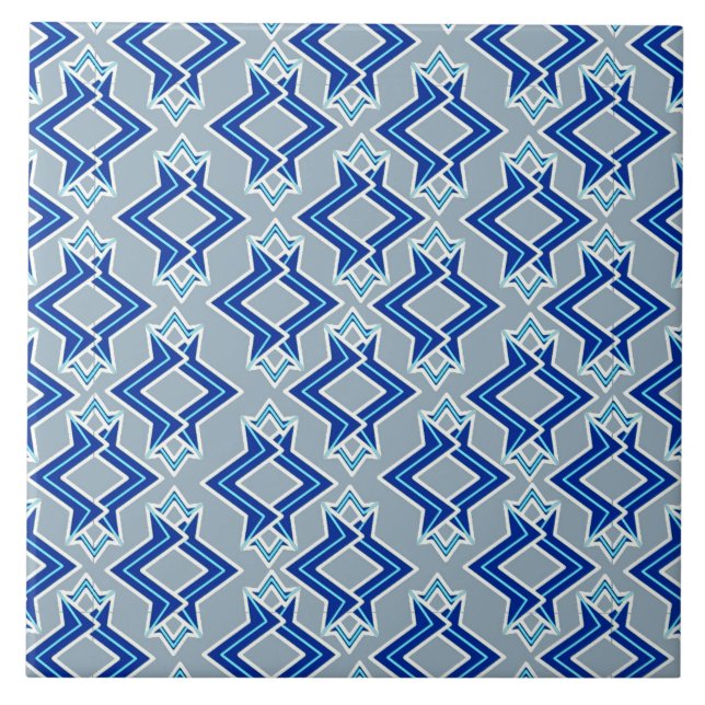Art Deco Wallpaper Pattern, Gray / Grey and Blue Ceramic Tile (Front)