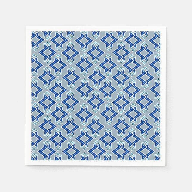 Art Deco Wallpaper Pattern, Gray / Grey and Blue Paper Napkins (Front)