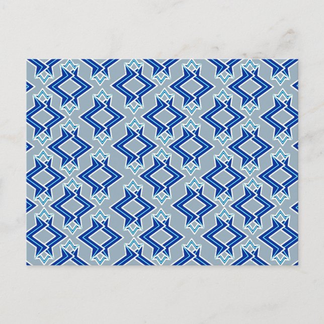 Art Deco Wallpaper Pattern, Gray / Grey and Blue Postcard (Front)