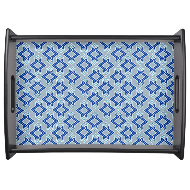 Art Deco Wallpaper Pattern, Gray / Grey and Blue Serving Tray (Front)