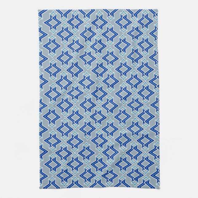 Art Deco Wallpaper Pattern, Gray / Grey and Blue Towel (Vertical)