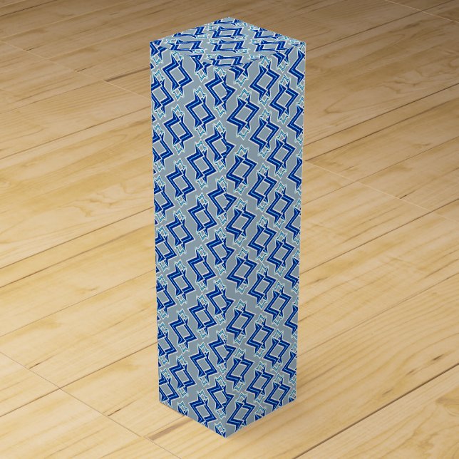 Art Deco Wallpaper Pattern, Gray / Grey and Blue Wine Box (Front)