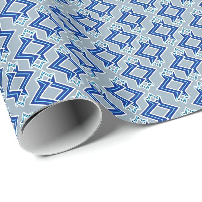 Art Deco Wallpaper Pattern, Gray / Grey and Blue Wrapping Paper (Roll Corner)