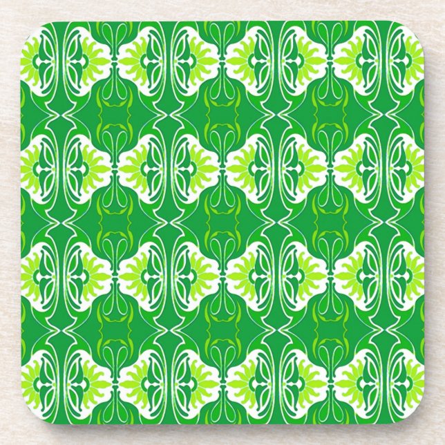 Art Deco wallpaper pattern - green and white Drink Coaster (Front)