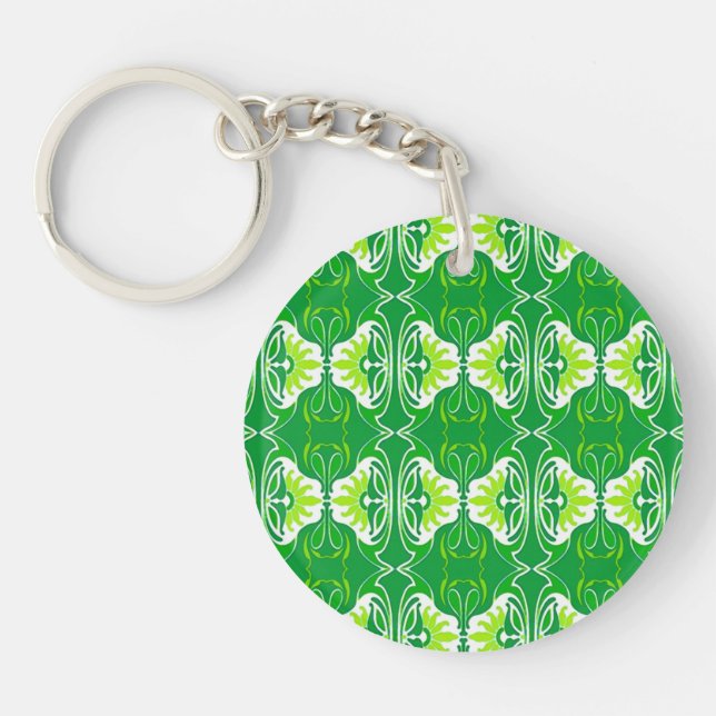 Art Deco wallpaper pattern - green and white Keychain (Front)