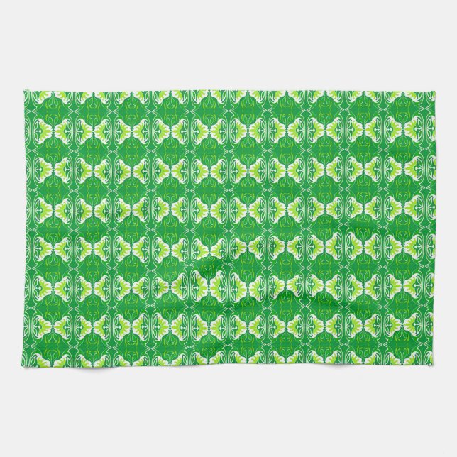 Art Deco wallpaper pattern - green and white Kitchen Towel (Horizontal)