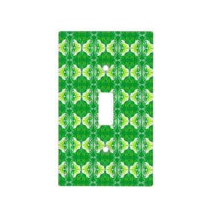 Art Deco wallpaper pattern - green and white Light Switch Cover