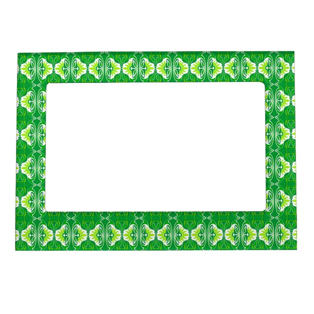 Art Deco wallpaper pattern - green and white Magnetic Photo Frame (Front)
