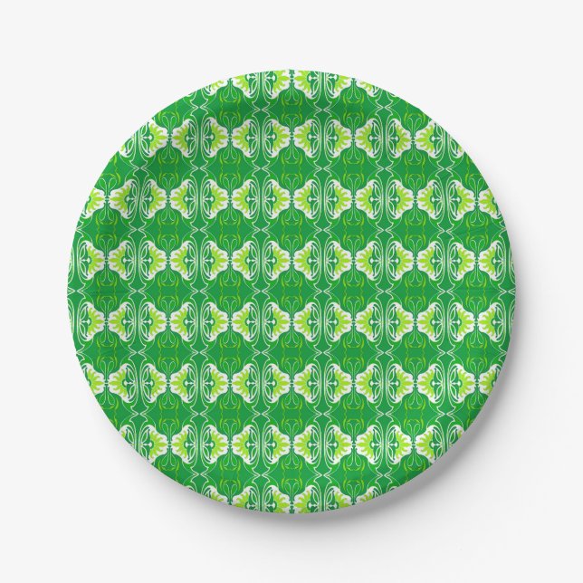 Art Deco wallpaper pattern - green and white Paper Plates (Front)