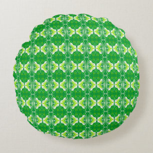 Art Deco wallpaper pattern - green and white Round Pillow
