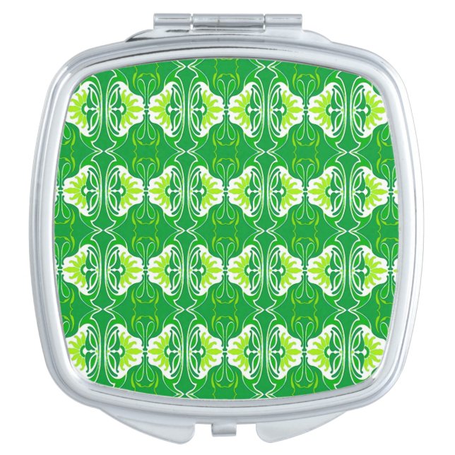 Art Deco wallpaper pattern - green and white Vanity Mirror (Front)