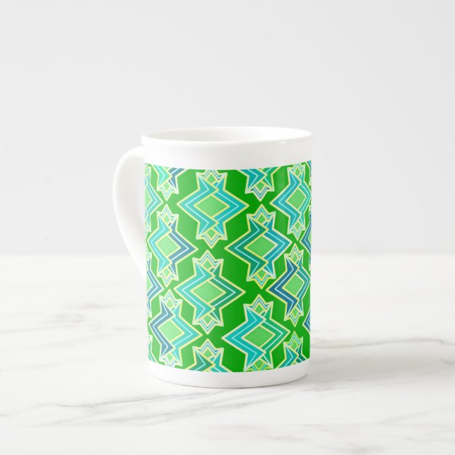 Art Deco Wallpaper Pattern, Jade Green Bone China Mug (Front Left)