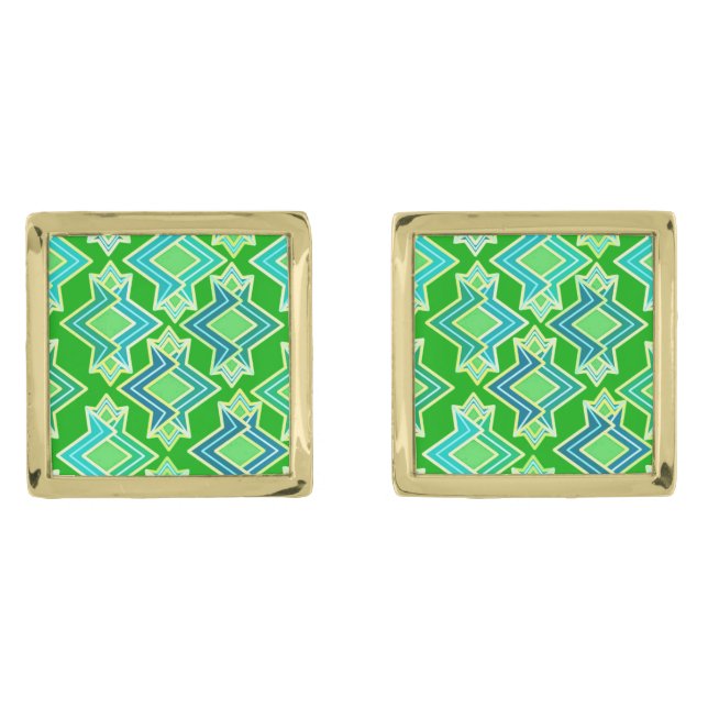 Art Deco Wallpaper Pattern, Jade Green Gold Cufflinks (Front)