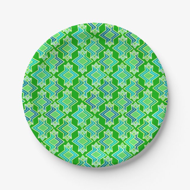 Art Deco Wallpaper Pattern, Jade Green Paper Plates (Front)
