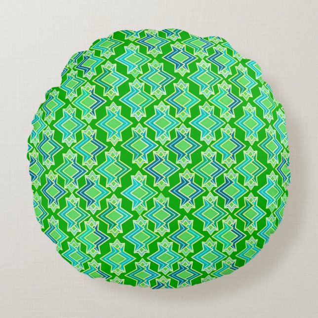 Art Deco Wallpaper Pattern, Jade Green Round Pillow (Front)