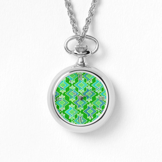 Art Deco Wallpaper Pattern, Jade Green Watch (Front)
