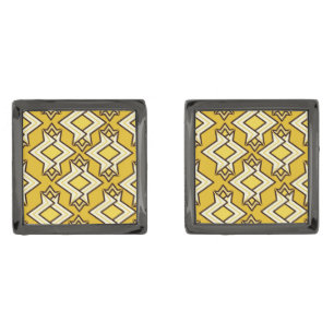 Art Deco Wallpaper Pattern, Mustard Gold Cufflinks