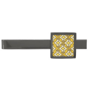 Art Deco Wallpaper Pattern, Mustard Gold Gunmetal Finish Tie Clip