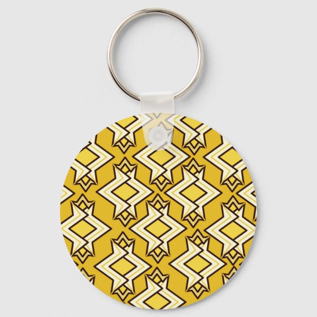 Art Deco Wallpaper Pattern, Mustard Gold Keychain (Front)