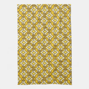 Art Deco Wallpaper Pattern, Mustard Gold Kitchen Towel