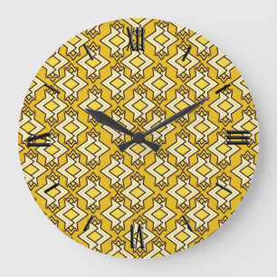 Art Deco Wallpaper Pattern, Mustard Gold Large Clock