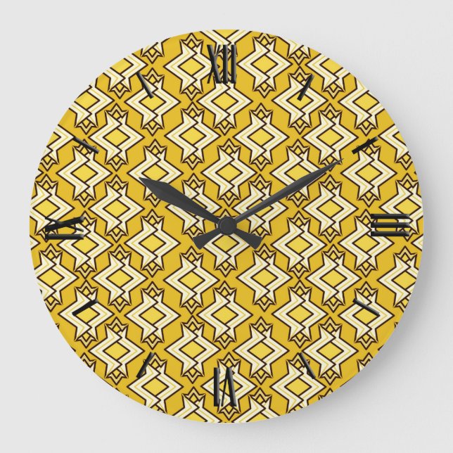 Art Deco Wallpaper Pattern, Mustard Gold Large Clock (Front)
