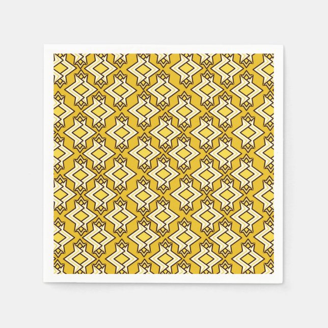 Art Deco Wallpaper Pattern, Mustard Gold Paper Napkins (Front)