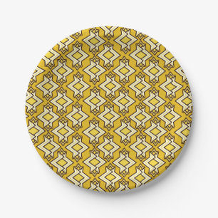 Art Deco Wallpaper Pattern, Mustard Gold Paper Plates