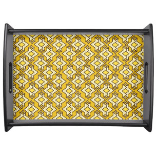 Art Deco Wallpaper Pattern, Mustard Gold Serving Tray