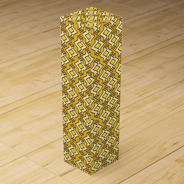 Art Deco Wallpaper Pattern, Mustard Gold Wine Box (Front)