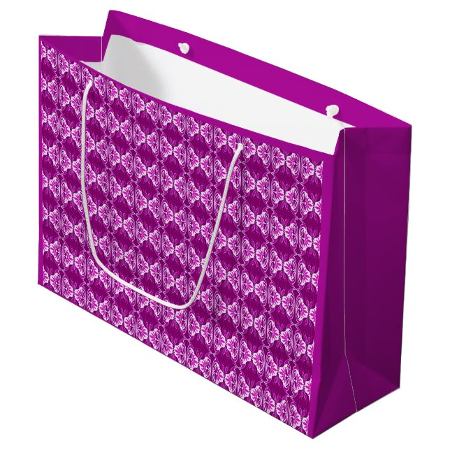 Art Deco wallpaper pattern - purple and white Large Gift Bag (Front Angled)