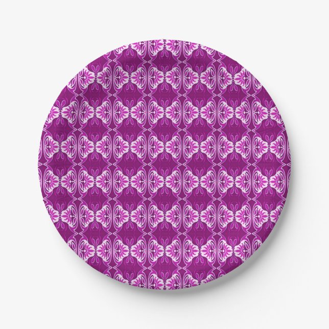 Art Deco wallpaper pattern - purple and white Paper Plates (Front)