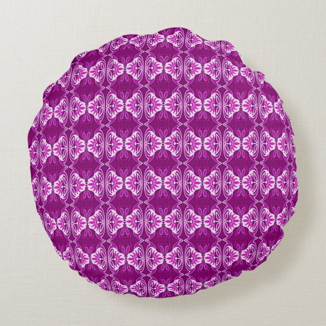 Art Deco wallpaper pattern - purple and white Round Pillow (Back)
