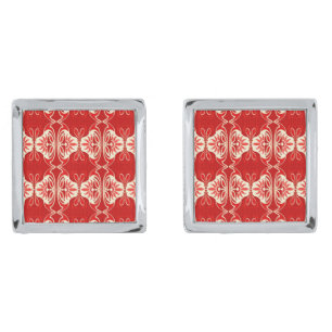 Art Deco wallpaper pattern - red and white Cufflinks