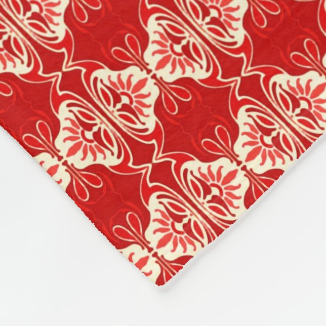 Art Deco wallpaper pattern - red and white Fleece Blanket (Corner)