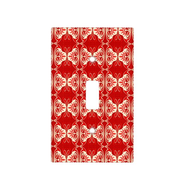 Art Deco wallpaper pattern - red and white Light Switch Cover (Front)