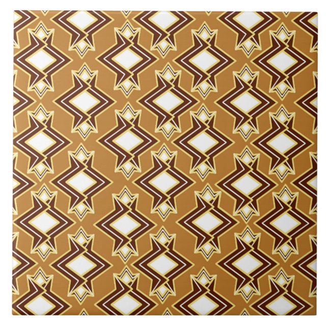 Art Deco Wallpaper Pattern, Tan and Brown Ceramic Tile (Front)
